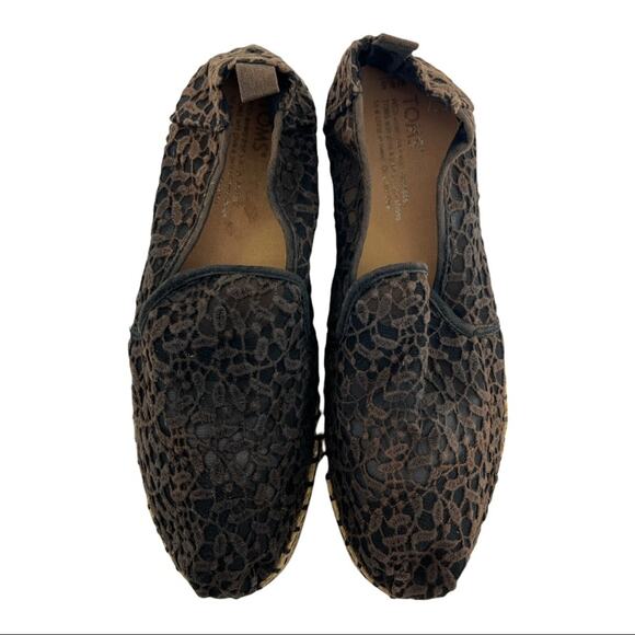 TOMS (8.5) Womens Brown Jacquard Floral Lace Espadrille Slip On Flats - Picture 6 of 13